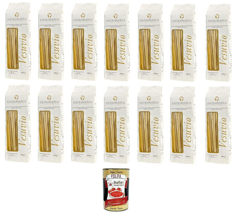 Pietrabianca, Pasta Di Semola Artigianale Trafilata Al Bronzo, Nouilles De Semoule Faites À La Main En Bronze 14 X 500 G + Italian Gourmet Polpa 400 G