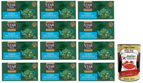 Star Tea Verde Deteinato, Thé vert sans théine, paquet de 25 filtres + Italian Gourmet polpa 400gr