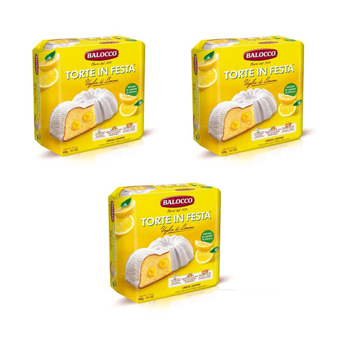 3x Balocco Torte in Festa farcita con crema al limone e ricoperta con zucchero a velo gâteau fourré à la crème au citron et recouvert de sucre glace