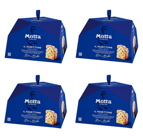 4x Motta il Panettone Malaga, avec un mélange de raisins de Corinthe et de Sultana, glacé aux noix de pécan caramélisées 750g