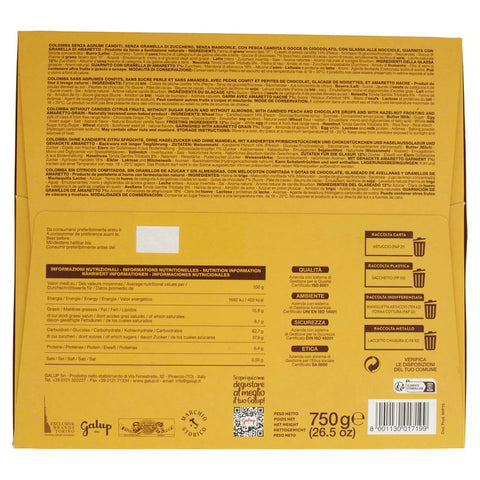 GALUP La Colomba Amaretto, cioccolato e pesca Colomba de Pâques à l'amaretto, au chocolat et à la pêche 750 g