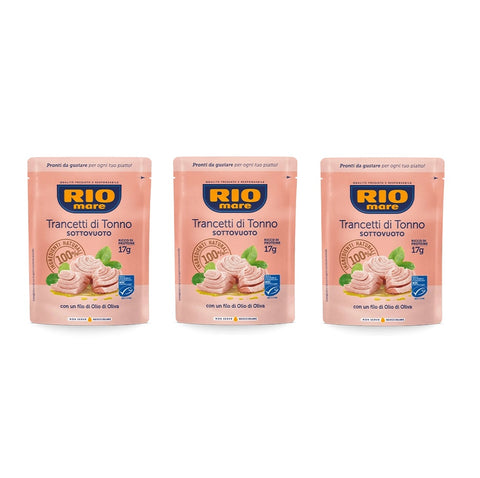 3x Rio Mare Trancetti di Tonno con olio d'oliva Steaks de thon avec un filet d'huile d'olive 70gr