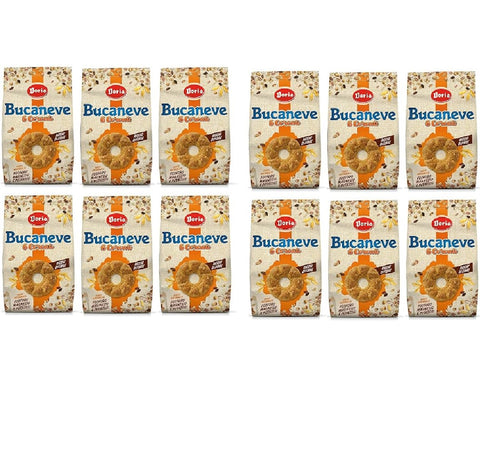 12x Doria Bucaneve Biscotti ai 6 Cereali Biscuits à l'avoine, à l'épeautre, au blé, au riz, au sarrasin et à l'orge Sachet de 300 g