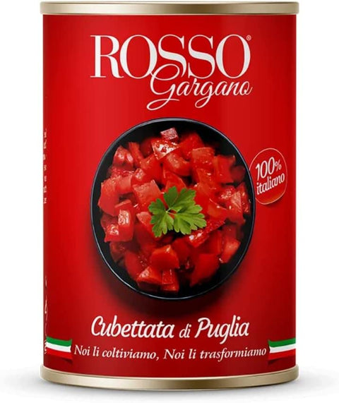 24x Rosso Gargano Cubettata Pulpe de tomate des Pouilles à partir de tomates 100% italiennes boîte de 400 g + Italian Gourmet polpa 400g