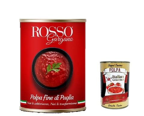 48x Rosso Gargano pomodori Polpa fine di Puglia, Pulpe de tomate 100% purée de tomates italienne 400g en boîte +  Italian Gourmet polpa 400g