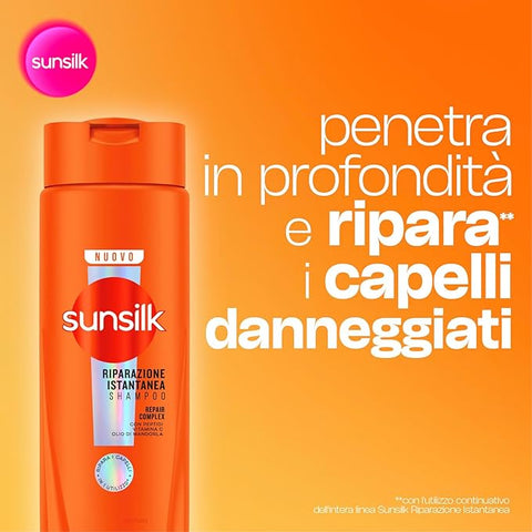 3x Sunsilk, Shampoo Riparazione Istantanea Shampooing pour cheveux abîmés, répare les cheveux dès la première utilisation*, formule enrichie d'un complexe réparateur aux peptides, vitamine C et huile d'amande douce, 250 ml