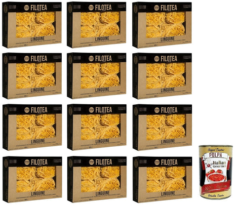 Filotea Linguine Pasta All'uovo Lot De 12 Pâtes Aux Œufs En Matières Premières Italiennes 500 G + Boîte De 400 G