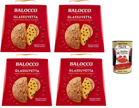 BALOCCO Panettone Glassuvetta senza canditi Panettone aux raisins secs sans fruits confits 4x 750g + Italian Gourmet polpa 400gr