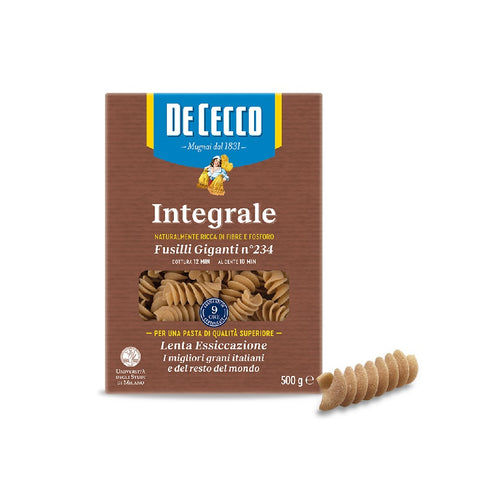 De Cecco Fusilli Giganti n.234 Integrale Pasta  pâtes intégrales de blé entier 500g