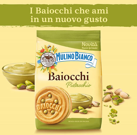 Mulino Bianco Baiocchi al pistacchio Biscuits à la Pistache 240g – Italian  Gourmet FR