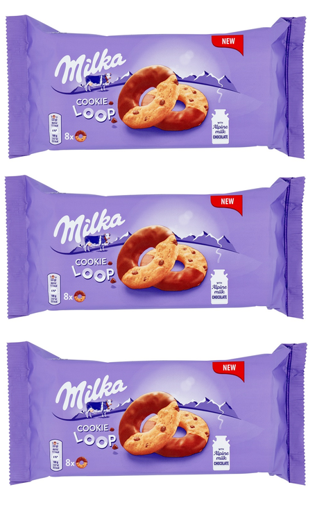 Milka Cookie Loop biscotti con gocce di cioccolato al latte Milka 100% Alpino 176g Cookies aux pépites de chocolat au lait