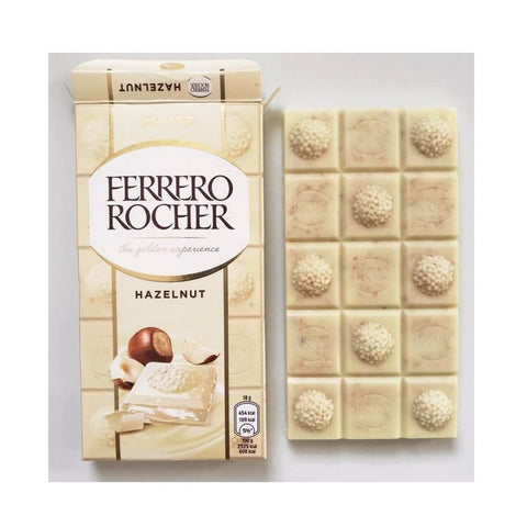 Ferrero Rocher Tafel Weiß - Chocolat blanc fourré avec crème de noisette et  éclats de noisette, 90 g