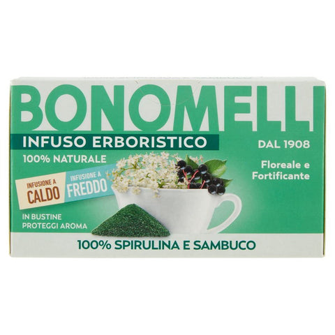 Bonomelli Infusi Erboristici Spirulina e Sambuco Infusion à la Spiruline et au Sureau Pack de 16 filtres