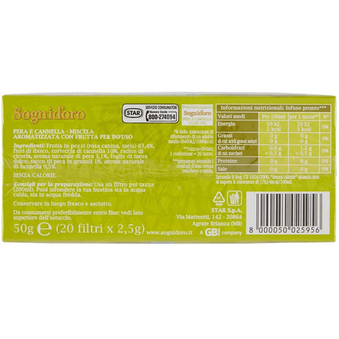 Sogni d'oro Infuso Caldo e Freddo Pera e Cannella Infusion chaude et froide de poire et cannelle 50g