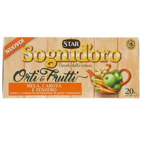 Infusion Star Sognid'oro Orti&Frutti de pomme, carotte et gingembre Chaque pack contient 20 filtres de 2g