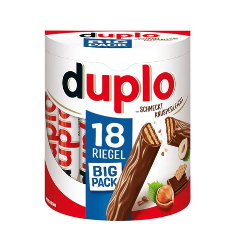 Gaufre barre de chocolat Ferrero Duplo avec garniture crémeuse au cacao et noisettes (18 x 18,2 g)
