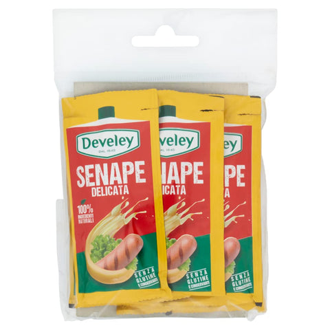 Develey Senape Delicata Ingrédients 100% Naturels Saveur Fine Moutarde, Sauce d'Assaisonnement Sans Gluten Pack de 10 sachets composés de 6 monodoses de 15 ml