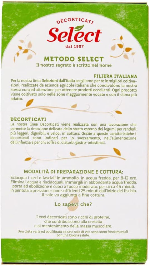 Select Ceci Decorticati Pois Chiches Écossés 100% Légumineuses Italiennes Emballage papier de 400g