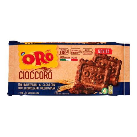 Oro Saiwa Cioccoro Frollino Integrale al cacao con gocce di cioccolato Biscuits complets au cacao et pépites de chocolat 300g