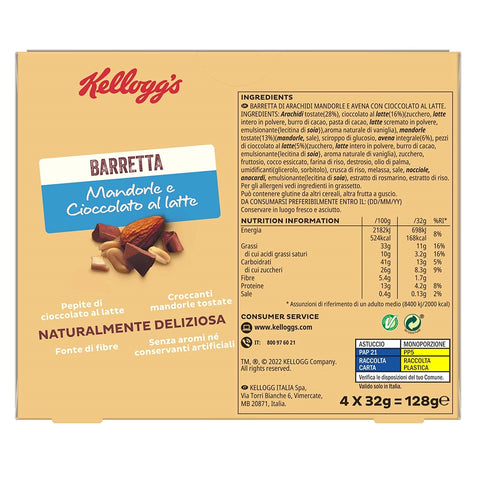 Kellogg's Barretta Mandorle e Cioccolato Barre d'amandes et de chocolat (4 x 32g) 128g