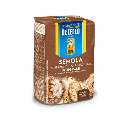 De Cecco Semolina 1x1kg De Cecco Semola di Grano Duro Integrale Wholemeal Durum Wheat Semolina 1Kg 8001250007346