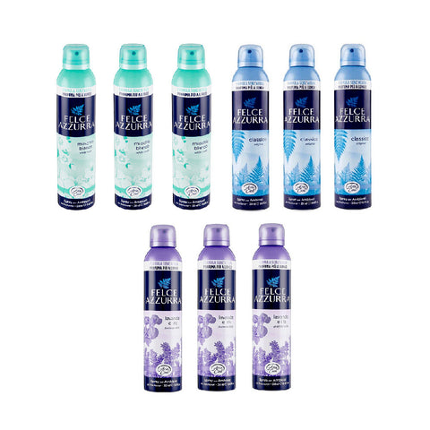 Test Pack Felce Azzurra Spray d'Ambiance Classique Talc Lavande et Iris Musc Blanc ( 9 x 250ml )