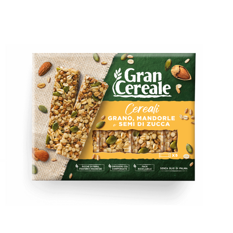 Gran Cereale, Snack Barrette di Cereali con Grano, Mandorle e Semi di Zucca Barres de Céréales au Blé, Amandes et Graines de Citrouille 135g (5 x 27g)