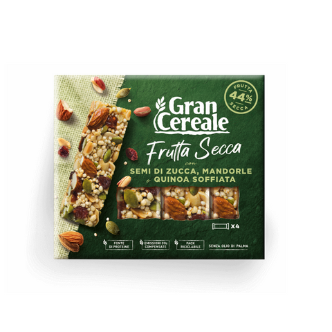 Gran Cereale Barrette con Frutta Secca Semi di Zucca e Quinoa Soffiata Barres aux Noix, Graines de Courge et Quinoa Soufflé 120g (4x30g)