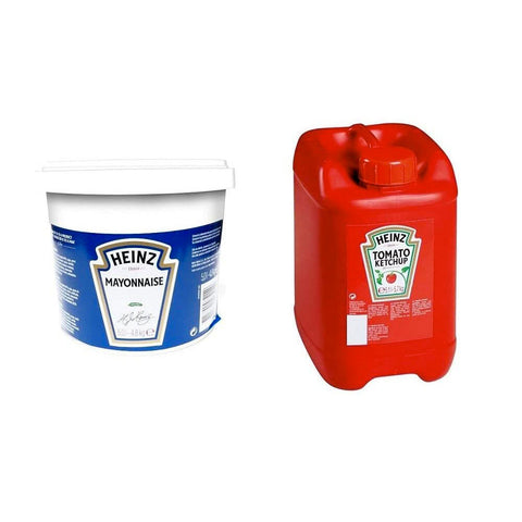 Emballage test Heinz Sauces Tomato Ketchup Bidon 5,7 kg & Mayonnaise Seau 4,8 kg