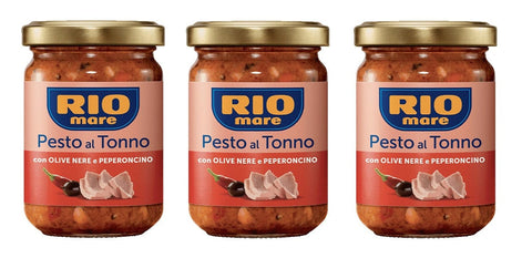 Rio Mare Pesto al Tonno con Olive nere e Peperoncino Pesto de thon Rio Mare aux olives noires et au piment (130g)